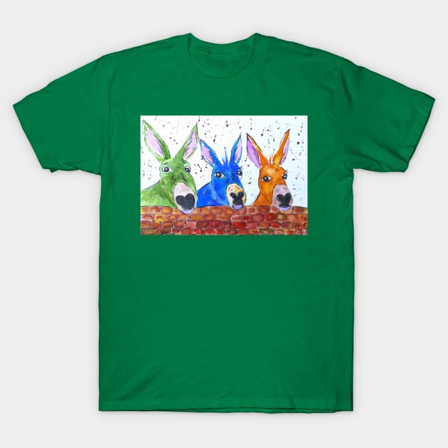 Three Quirky Colourful Donkeys T-Shirt by Casimirasquirkyart